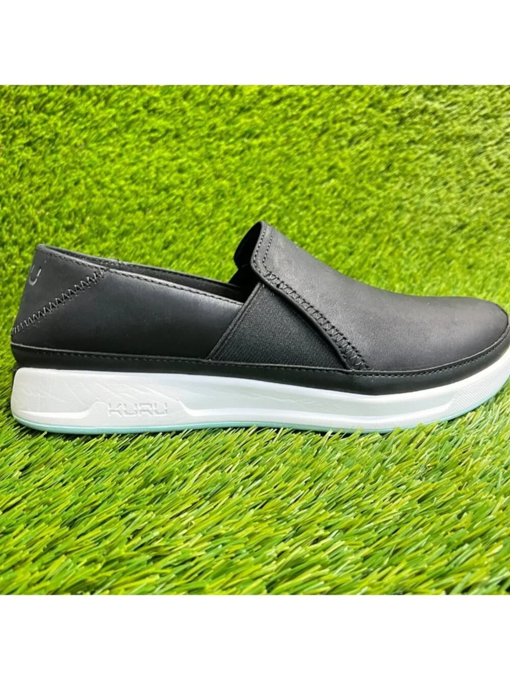 Kuru Roam Atla Womens Size 8.5 Black White Casual Walking Leather Slip-On Shoes